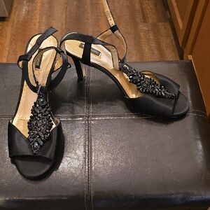 Alex Marie Black Satin Heels with Embellishments